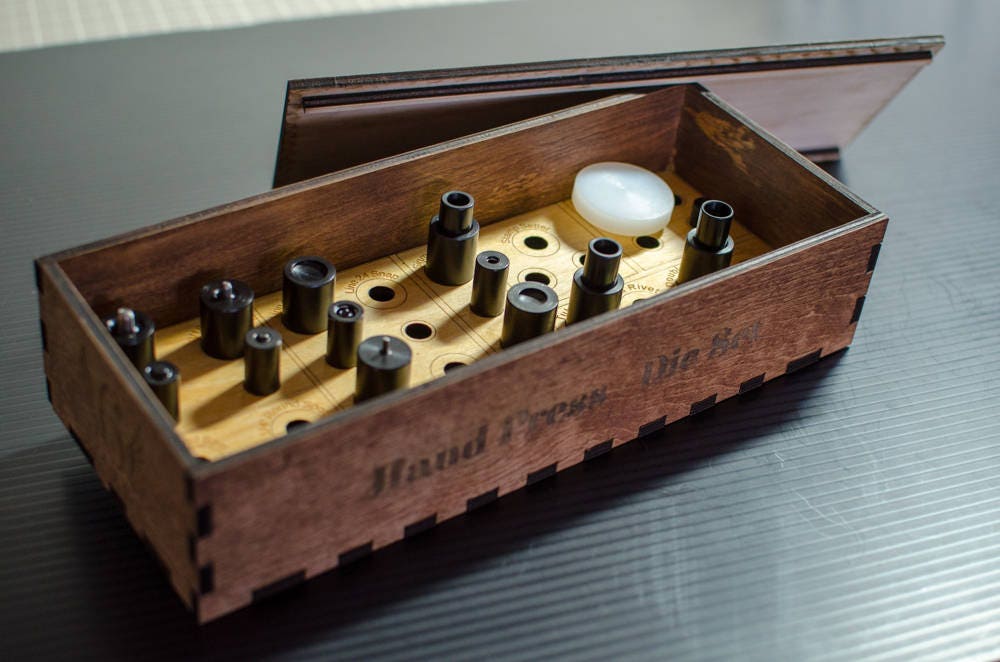 Hand Press Die Set Wooden Organizational Case